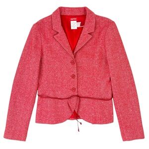 Vintage Esprit Red Herringbone Belted Wool Blend Blazer Jacket